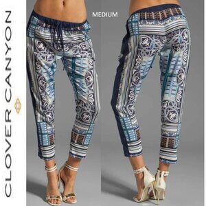 Clover Canyon Blue Multicolor Drawstring Ankle Straight Leg Pants